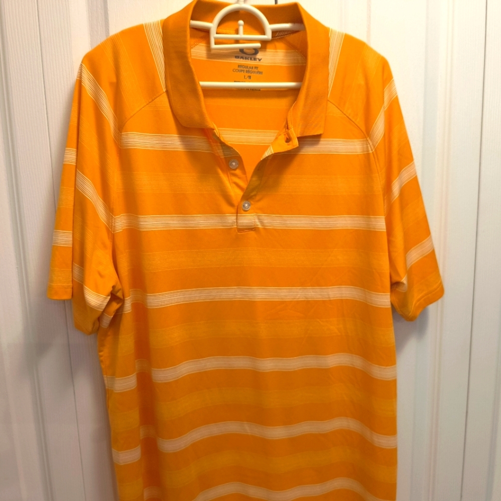 Oakley Men's Large size Orange Striped Golf Polo Shirt